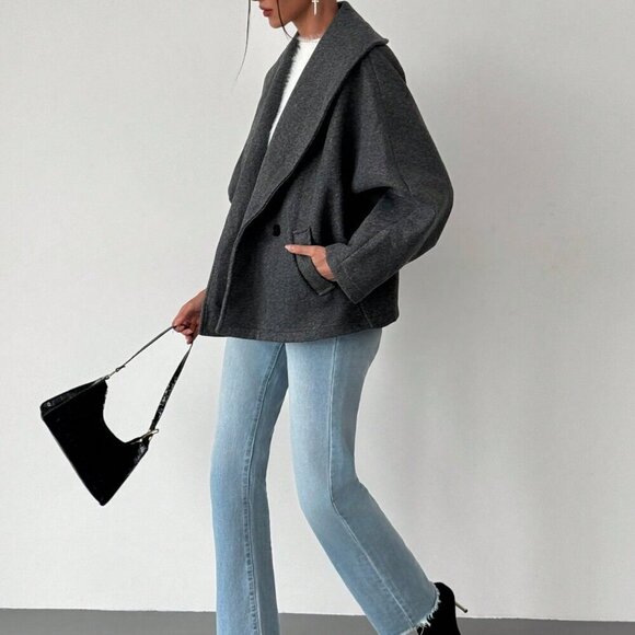 Grey Casual Women's Gray Elegant Wool Blend Lapel Coat - Picture 5 of 7